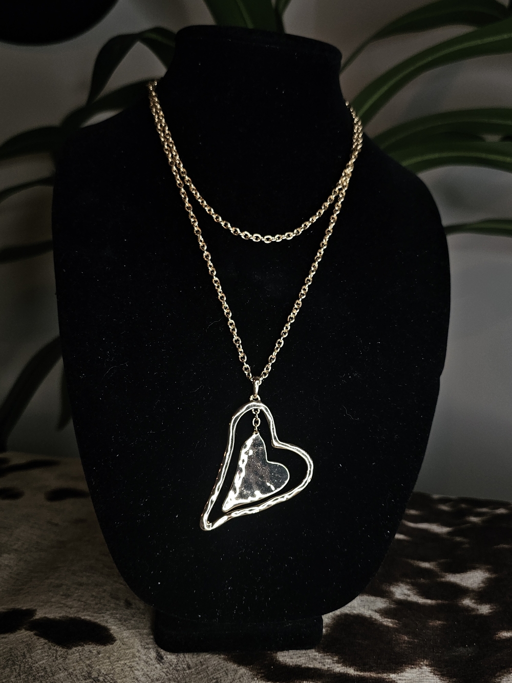 Robert Lee Morris Gold-Tone Layered Necklace with Hammered Heart Pendant